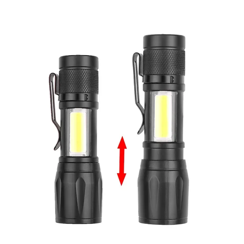 Mini LED Flashlight COB+XPE Portable Torch USB Charging Camping Lantern Zoomable Focus Light Tactical Flashlight with Pen Clip