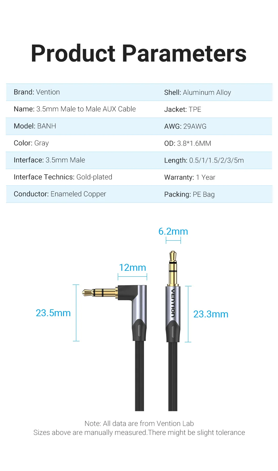 Vention Jack 3.5mm Aux Cable Male to Male 3.5mm Audio Cable Jack for JBL Xiaomi Oneplus Headphones Speaker Cable Car Aux Cord