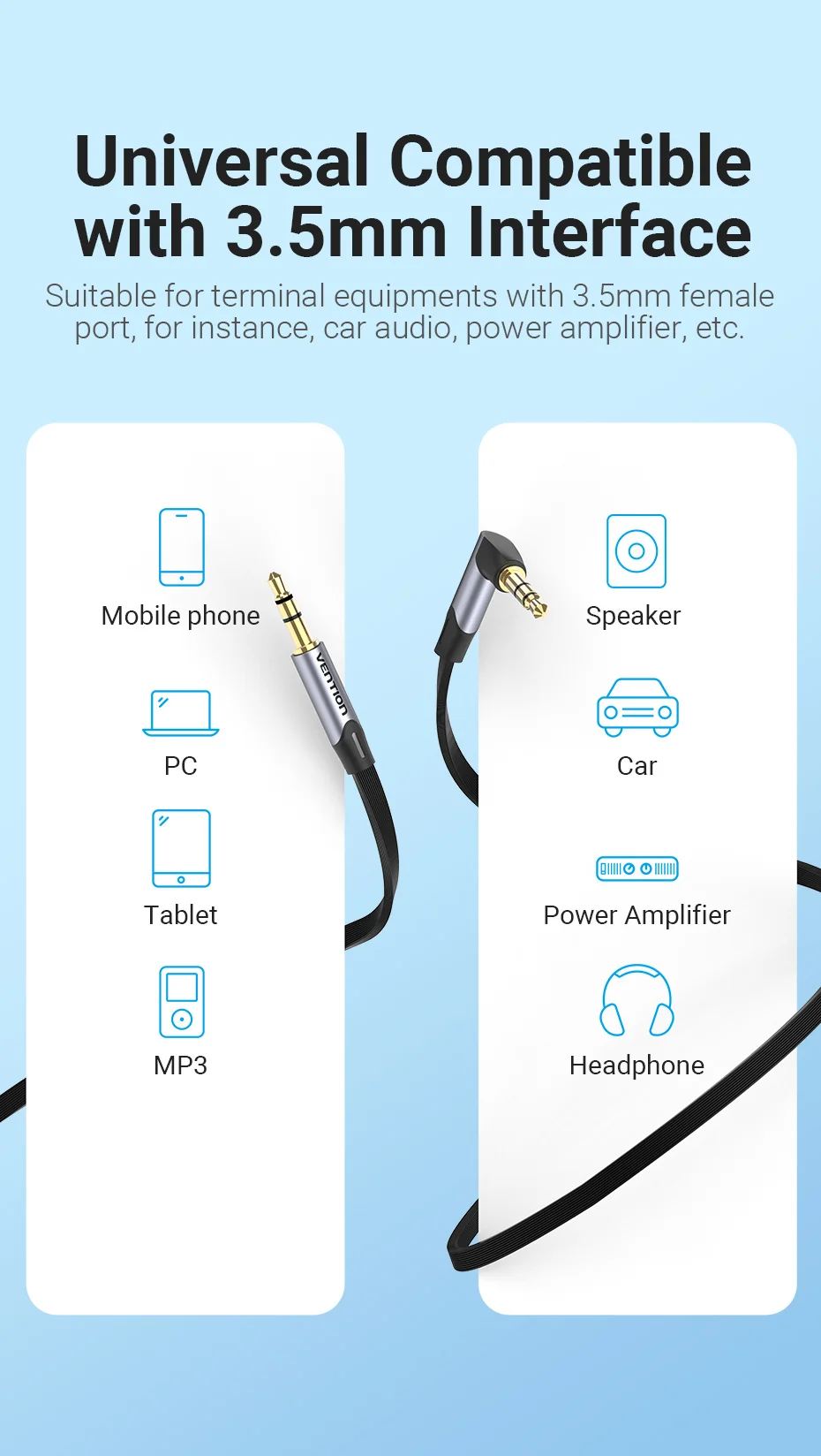 Vention Jack 3.5mm Aux Cable Male to Male 3.5mm Audio Cable Jack for JBL Xiaomi Oneplus Headphones Speaker Cable Car Aux Cord