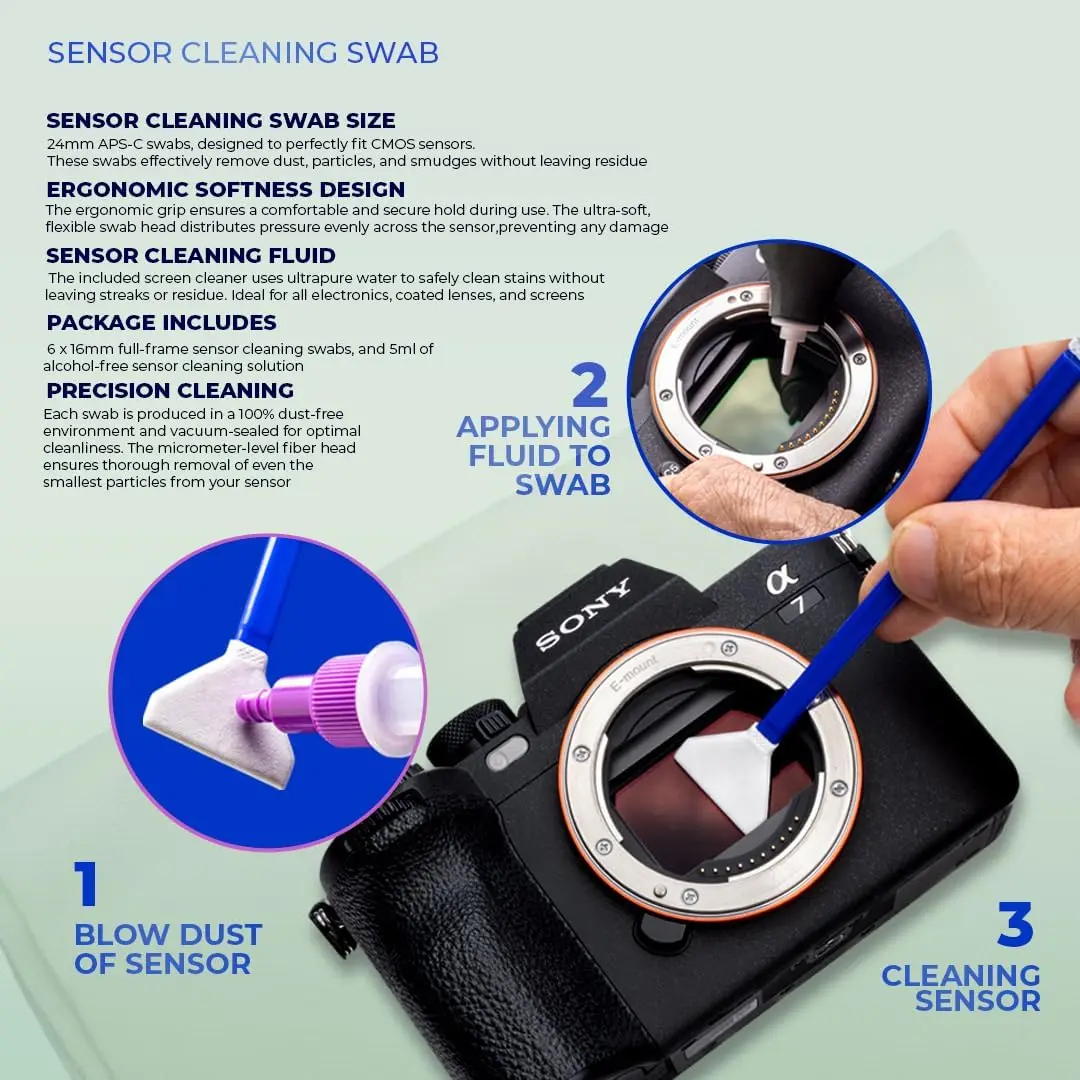 12/16/24mm APS-C Cleaning Kit for Sony Nikon Canon DSLR Cameras CCD & CMOS Professional Sensor Cleaner Swab for Full-Frame M4/3