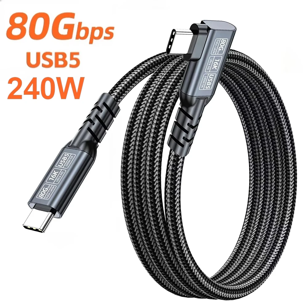 PD240W Elbow USB5 80Gbps Data Cable Thunderbolt 5 Type C Fast Charging Cable for iphone 17 16 15 MacBook Pro Air Tablet Laptop