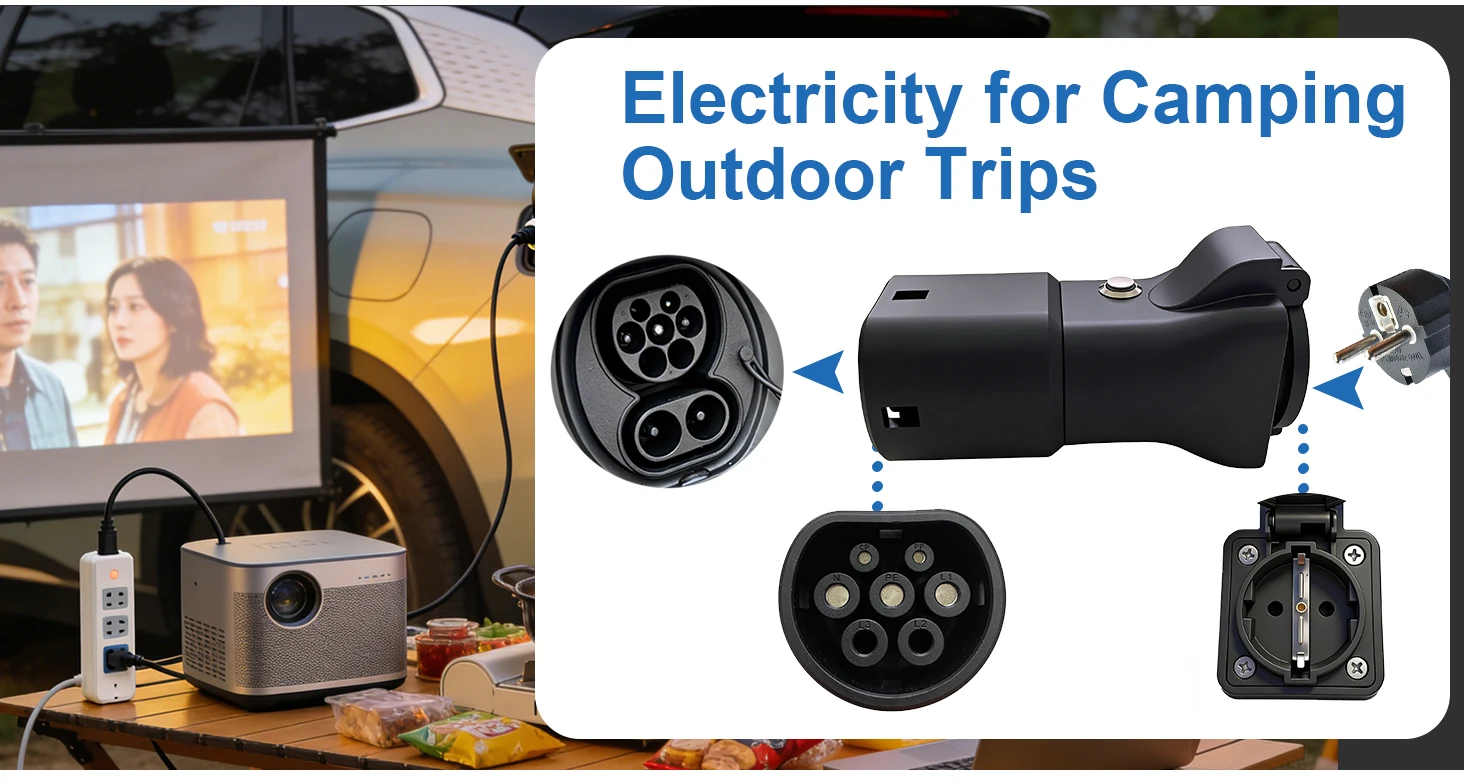 Type2 V2L Discharger 16A EU Socket Power off Button for BYD MG Geely Jaecoo Omoda LEAPMOTOR GWM ZEEKR XPENG EV Discharge Adaptor