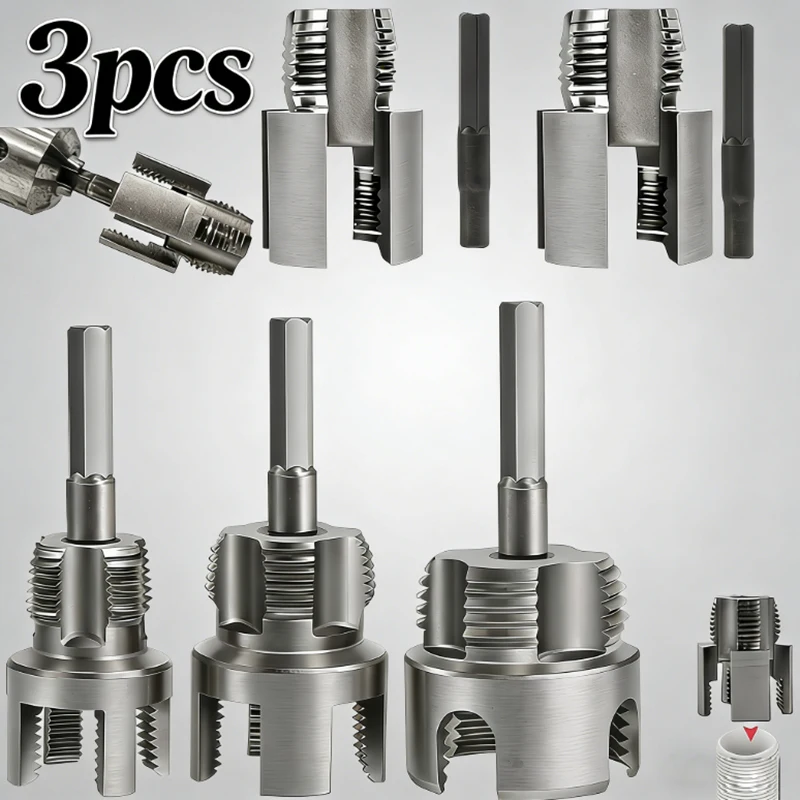 3 Pcs Internal & External Pipe Threading Tool, Function Pipe Thread Cutting Tool for 1/2" & 3/4"& 1" PVC/Plastic Pipes