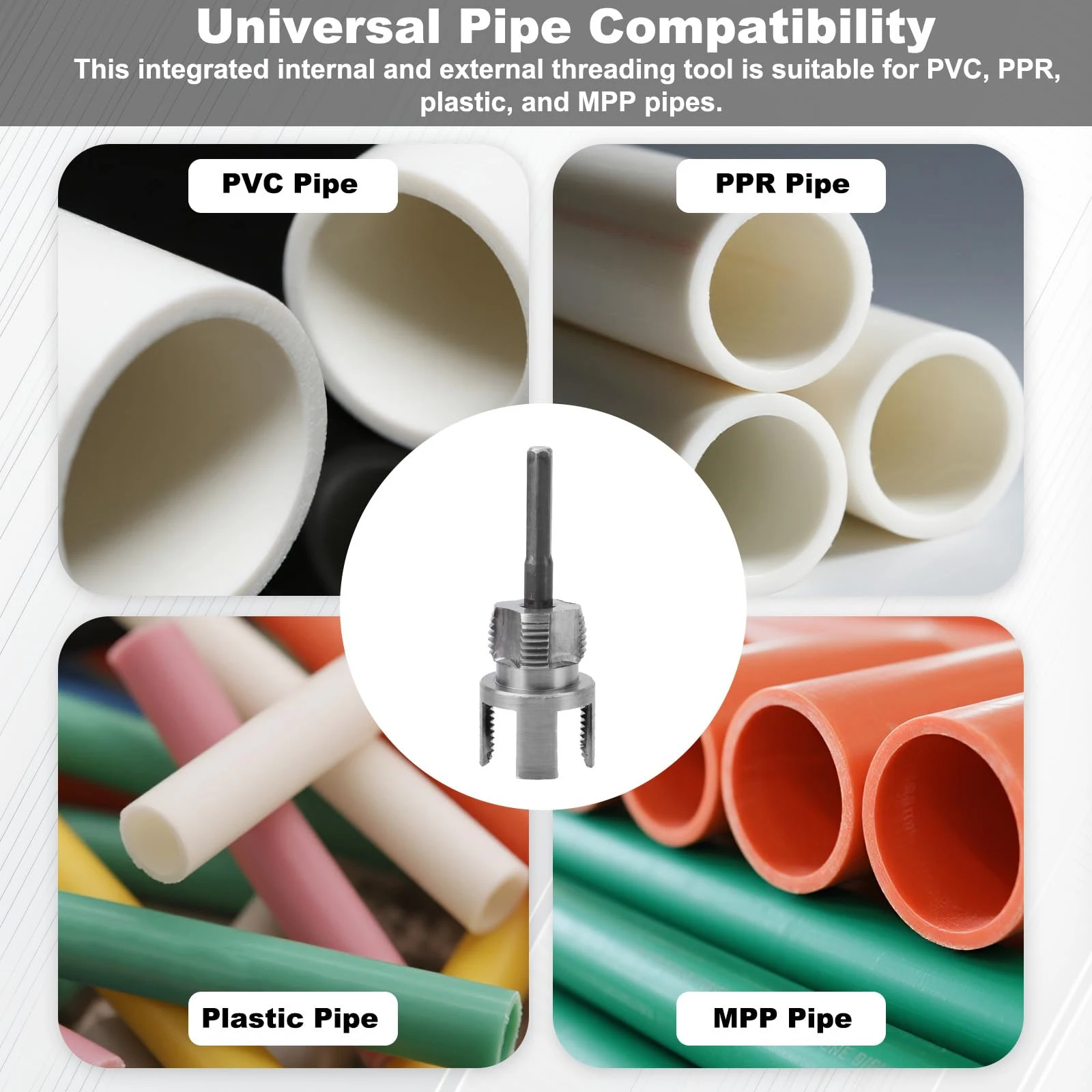 3 Pcs Internal & External Pipe Threading Tool, Function Pipe Thread Cutting Tool for 1/2" & 3/4"& 1" PVC/Plastic Pipes