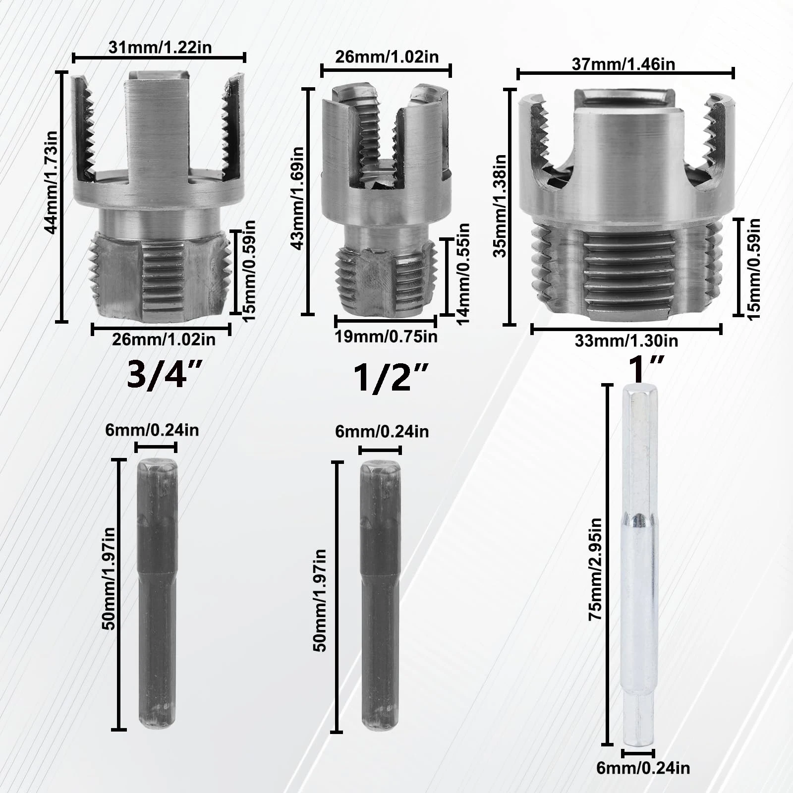 3 Pcs Internal & External Pipe Threading Tool, Function Pipe Thread Cutting Tool for 1/2" & 3/4"& 1" PVC/Plastic Pipes