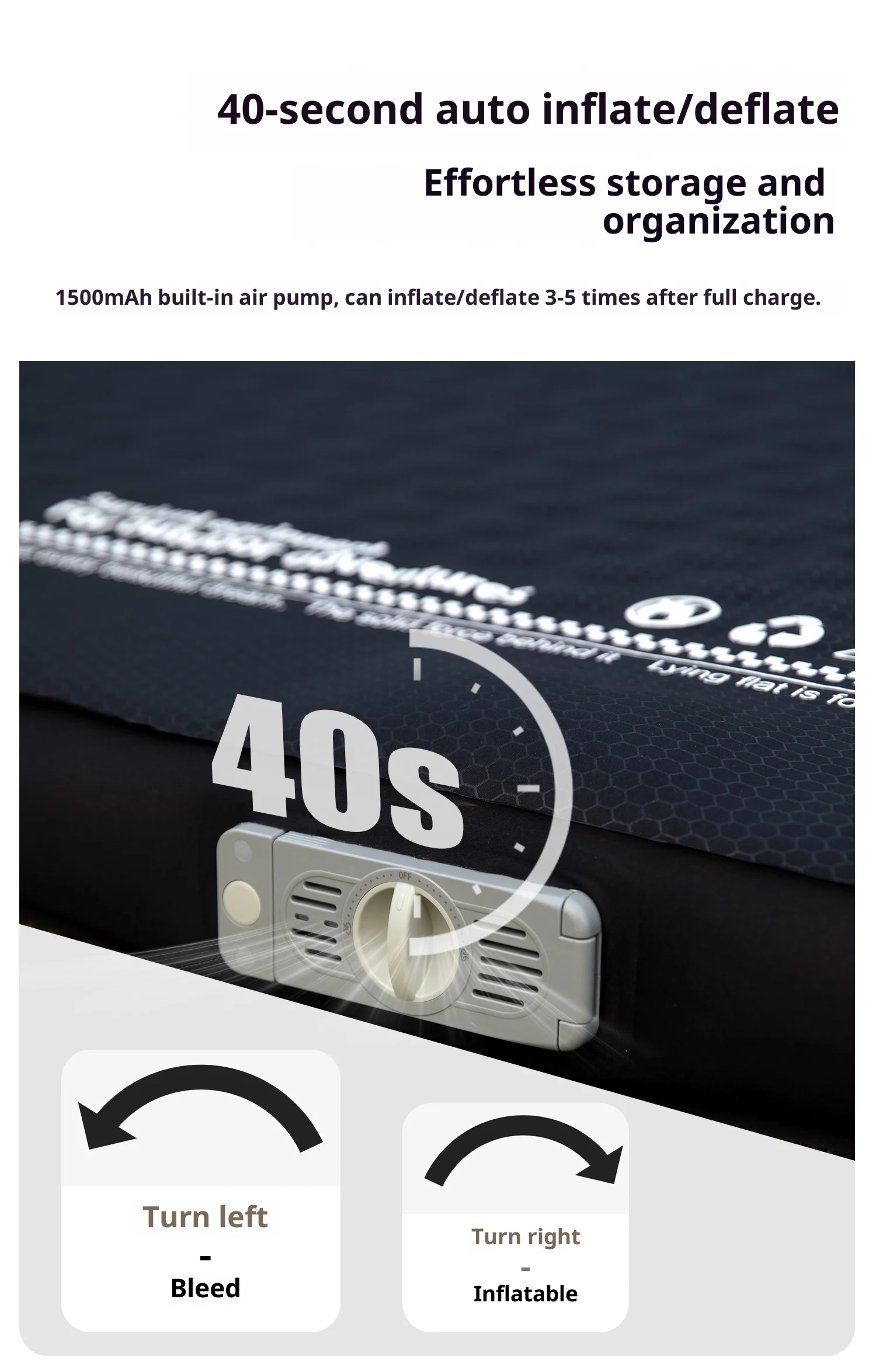 Thickened sponge pad, portable outdoor mattress, with integrated air pump for inflation and deflation, self-inflating mattress