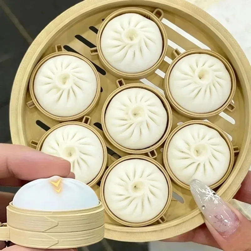 Simulation Bun Keyboard Clicker Keychain Mini Steamed Bun Stress Relief Sensory Fidget Toys for Autism ADHD Decompression Toy