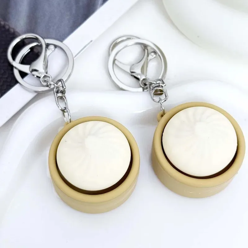 Simulation Bun Keyboard Clicker Keychain Mini Steamed Bun Stress Relief Sensory Fidget Toys for Autism ADHD Decompression Toy