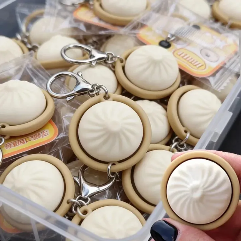 Simulation Bun Keyboard Clicker Keychain Mini Steamed Bun Stress Relief Sensory Fidget Toys for Autism ADHD Decompression Toy