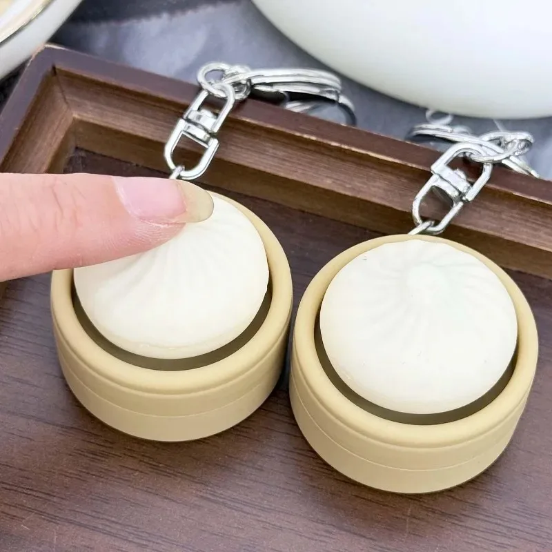 Simulation Bun Keyboard Clicker Keychain Mini Steamed Bun Stress Relief Sensory Fidget Toys for Autism ADHD Decompression Toy