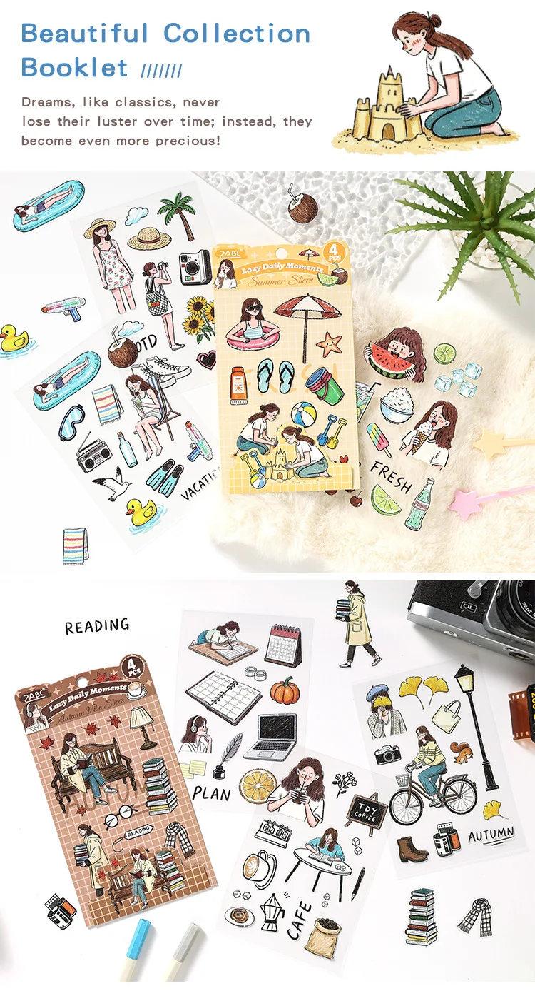 JIANWU Good Collection Book Series Vintage Life Character Landscape Material Collage PET Sticker Creative DIY Journal Stationery