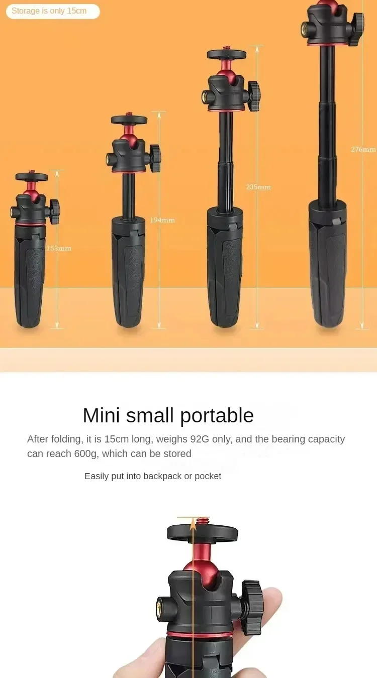 Roreta Mini Extendable Desktop Tripod Handheld Photography Bracket Stand W/ Flexible Ballhead 1/4 Inch Screw Mount for Selfie