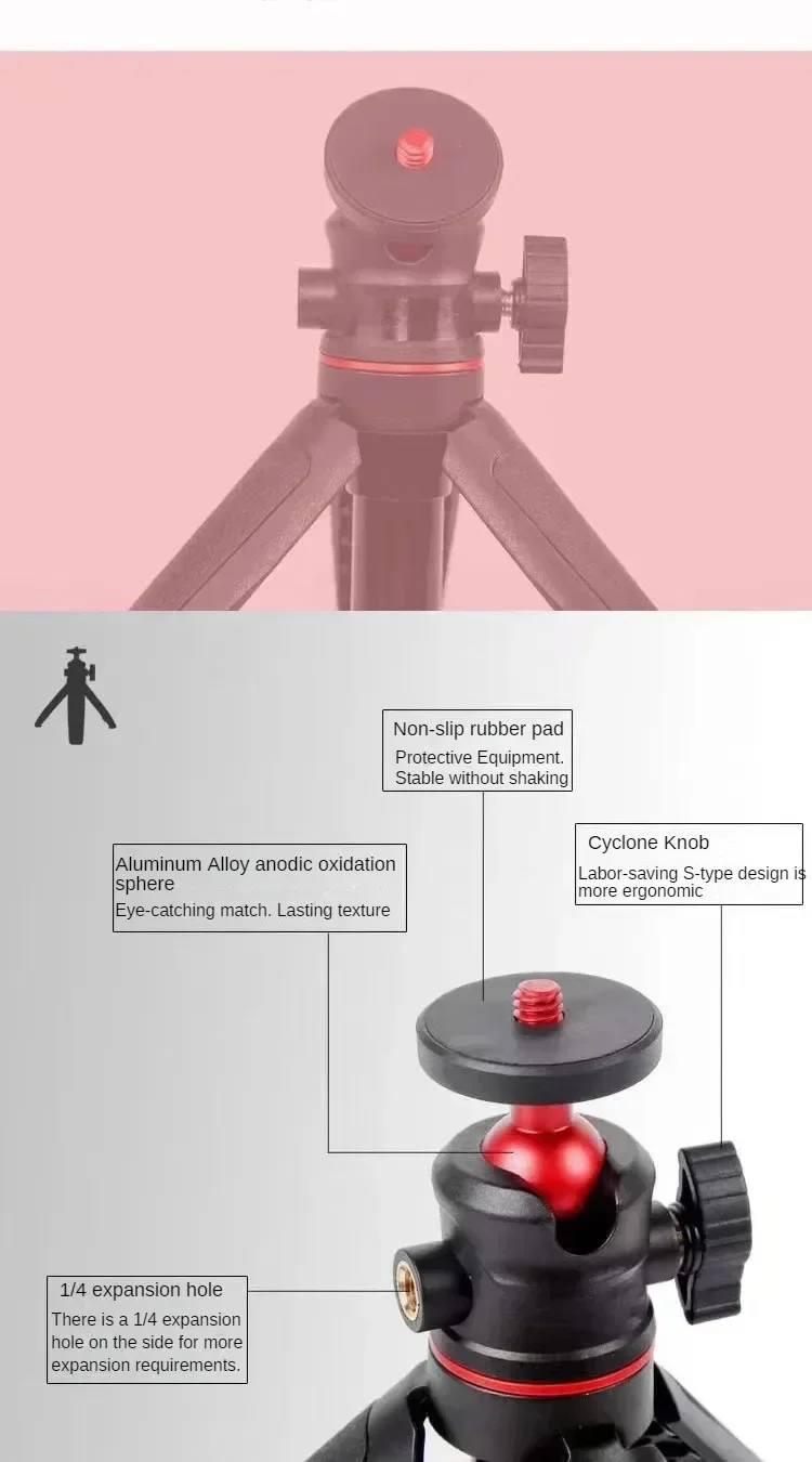 Roreta Mini Extendable Desktop Tripod Handheld Photography Bracket Stand W/ Flexible Ballhead 1/4 Inch Screw Mount for Selfie