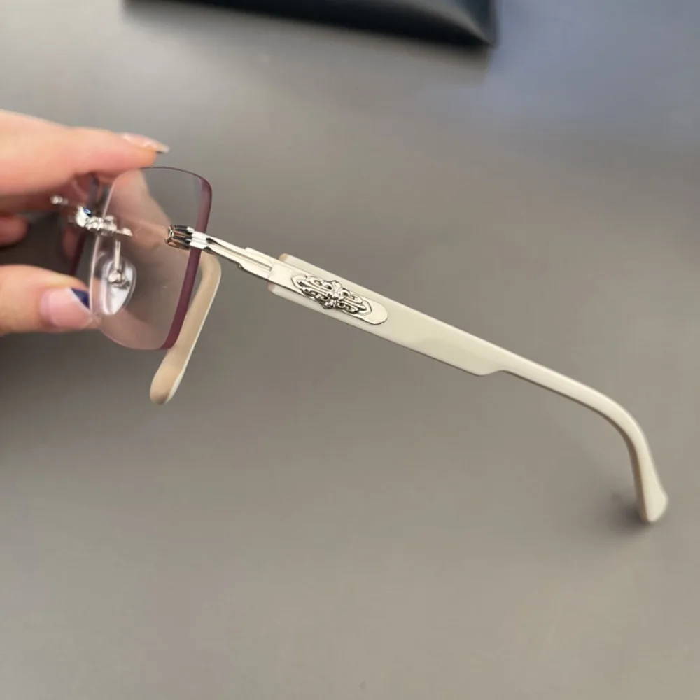 Luxury Rimless Blue Light Blocking Glasses Men Women Titanium Alloy Frame Lightweight Comfortable Anti Eye Strain Computer Eyegl