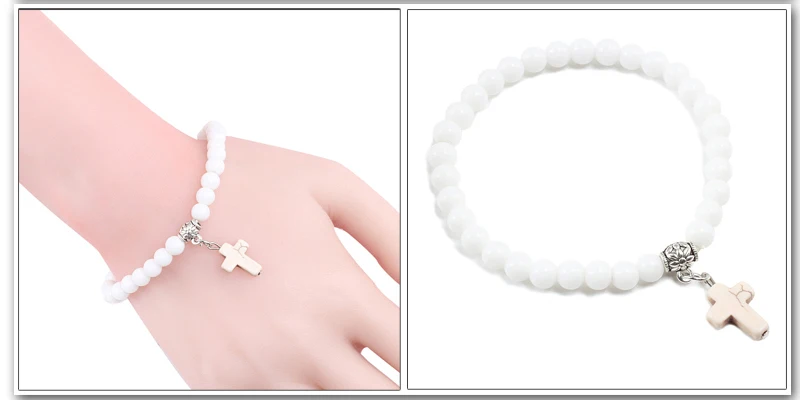 Vintage Cross Natural Stone 6mm Beads Bracelet Charm Men Blue Bead Pendant Strand Bracelets Bangles Women Fashion Jewelry Gifts