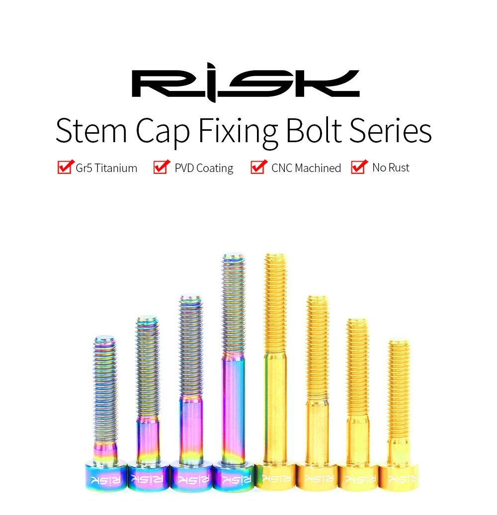 RISK 1PCS M6x30 M6x35 M6x40 M6x50mm Bicycle Headset Bolts Titanium Stem Cap Screws for Mountain MTB Road Bike M6*30/35/40/50mm