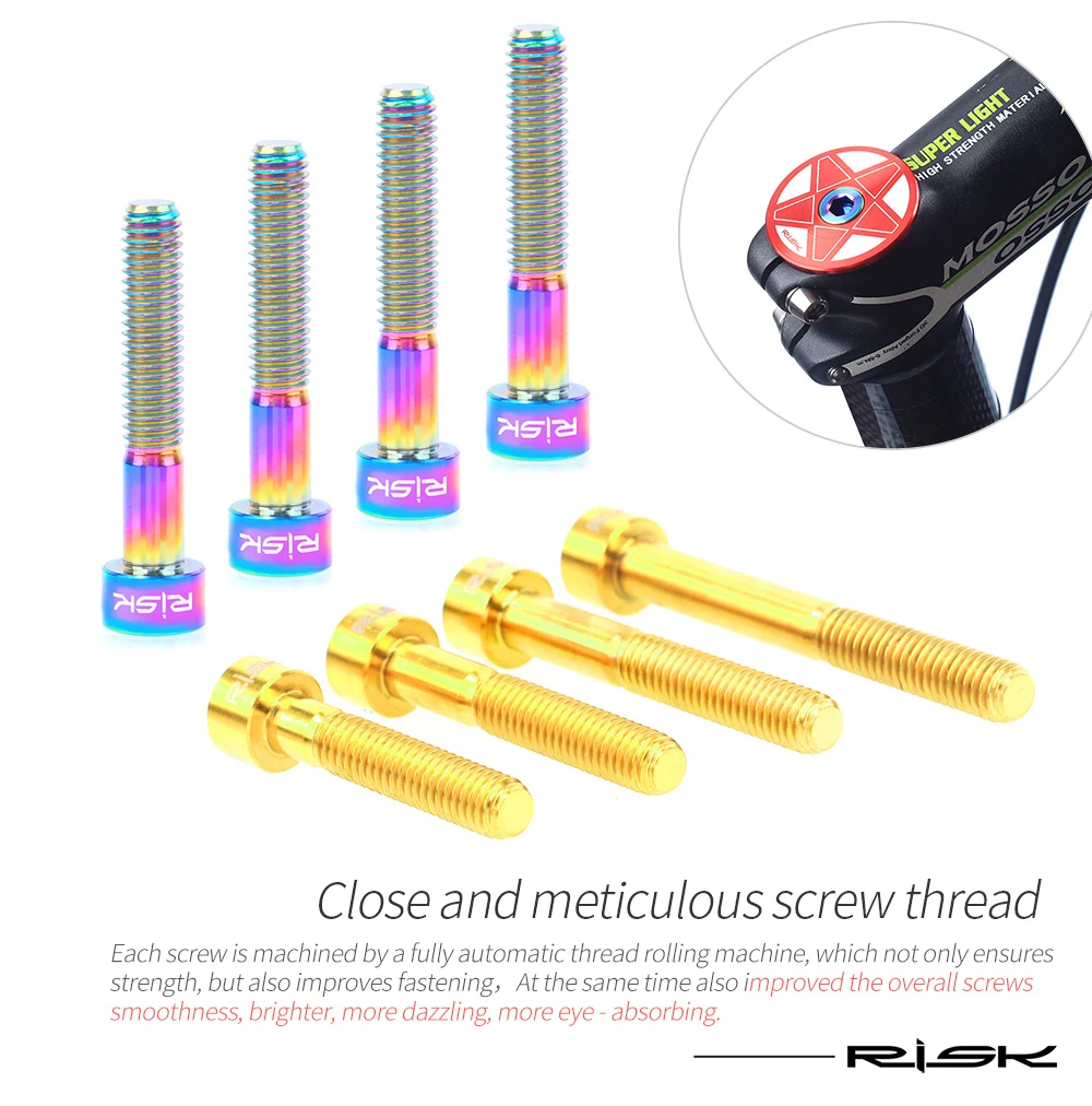 RISK 1PCS M6x30 M6x35 M6x40 M6x50mm Bicycle Headset Bolts Titanium Stem Cap Screws for Mountain MTB Road Bike M6*30/35/40/50mm