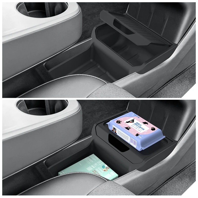 Central Control Storage Box For Tesla Model Y Standard RWD 2026 TPE Center Armrest Storage Box Organizer Trays Car Accessories