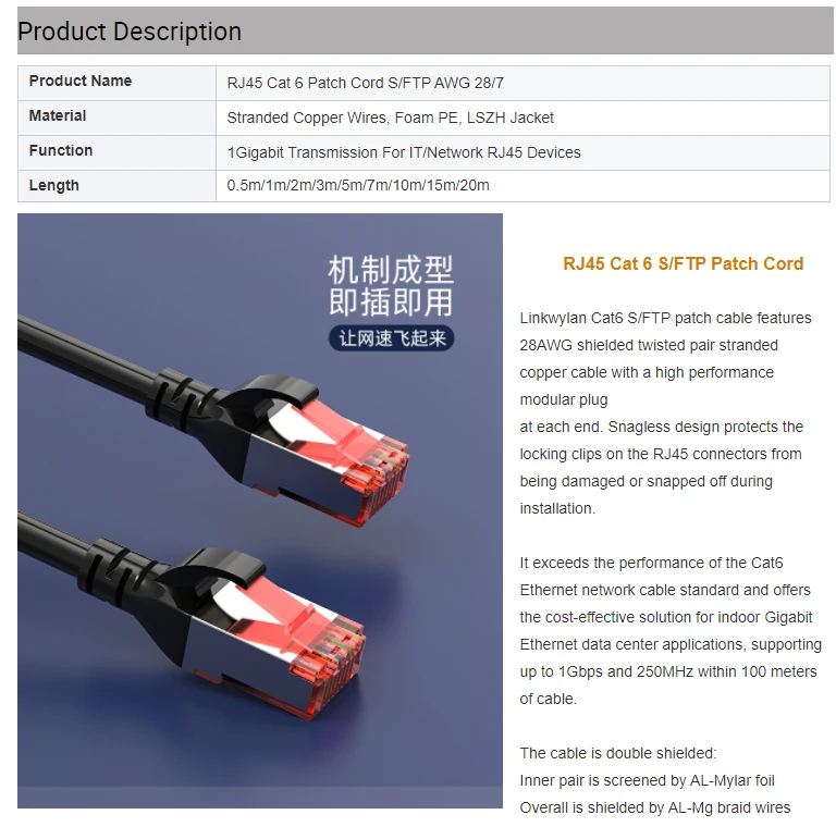 (5pcs/Pack) RJ45 Network Ethernet Cables Cat 6 SFTP Patch Cord Cable 0.25m/0.5m/1m/1.5m/2m/3m/5m 6 Colors Shielded