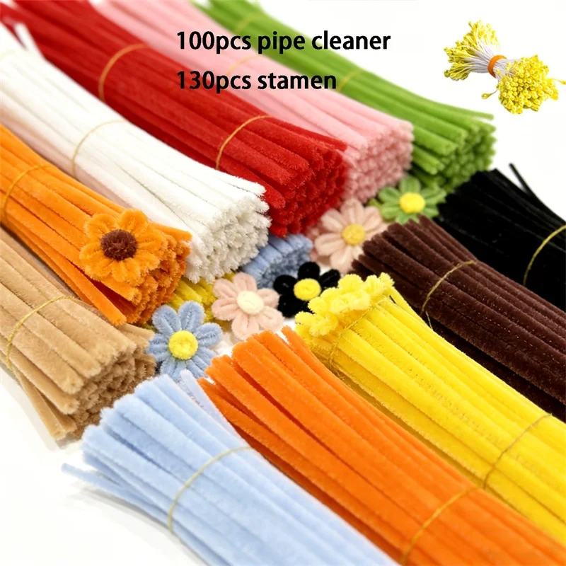 230Pcs/Set Chenille Stems Pipe Cleaners with Flower Centers DIY Handmade Crafts Materials Art Handmade Wedding Party Home Decor