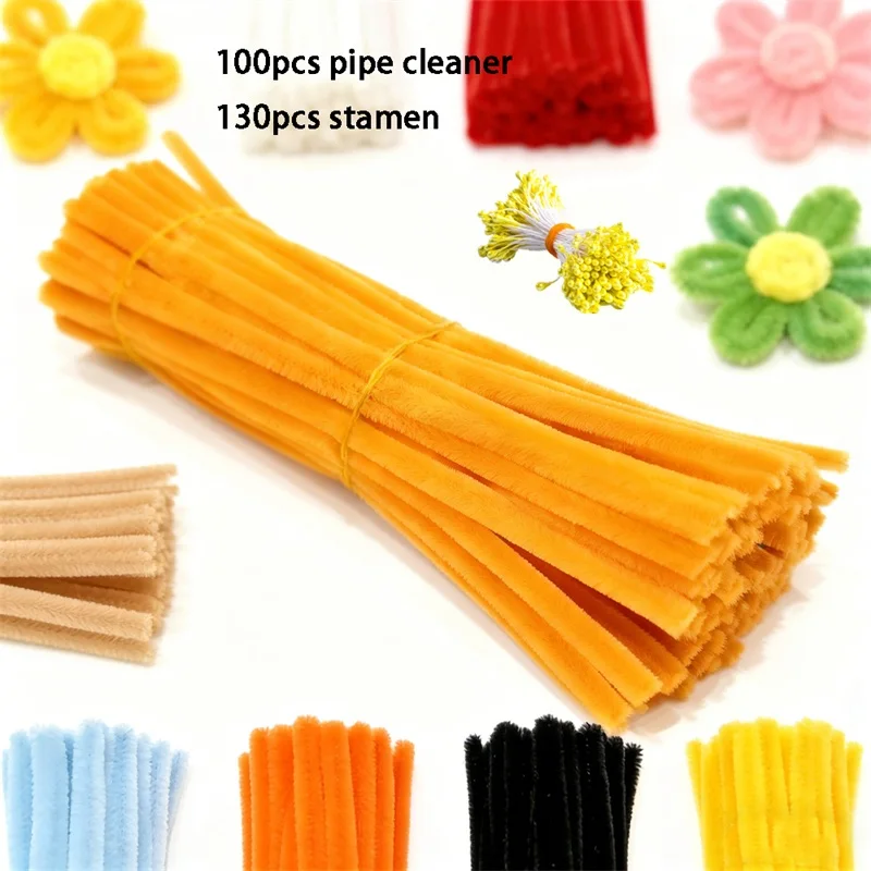 230Pcs/Set Chenille Stems Pipe Cleaners with Flower Centers DIY Handmade Crafts Materials Art Handmade Wedding Party Home Decor