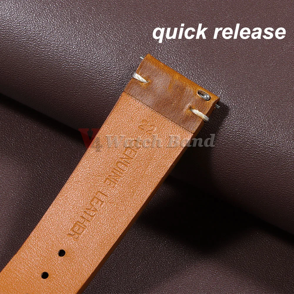 18mm 19mm 20mm 22mm 21mm 24mm Vintage Oil Wax Watchband Universal Stitching Strap Business Vintage Brown Watch Band Accessories