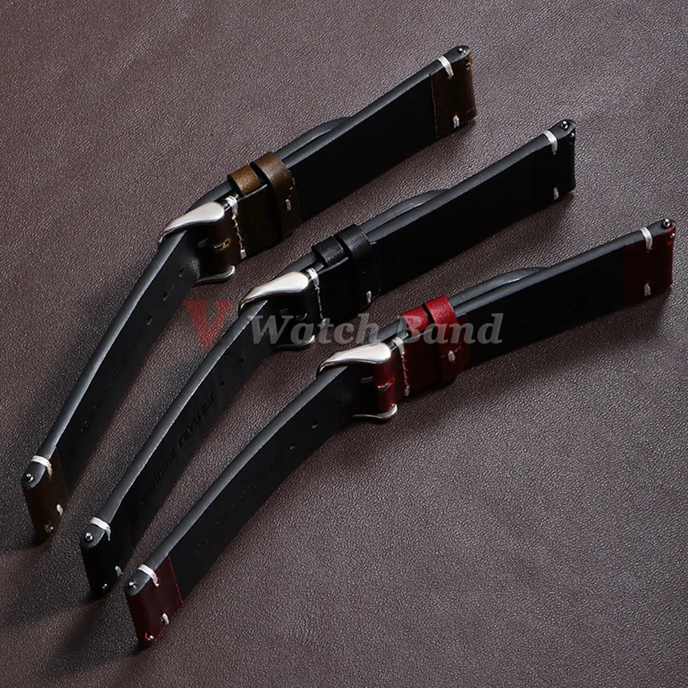 18mm 19mm 20mm 22mm 21mm 24mm Vintage Oil Wax Watchband Universal Stitching Strap Business Vintage Brown Watch Band Accessories