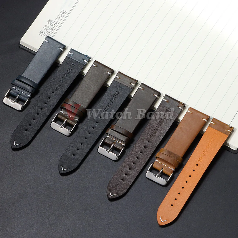 18mm 19mm 20mm 22mm 21mm 24mm Vintage Oil Wax Watchband Universal Stitching Strap Business Vintage Brown Watch Band Accessories