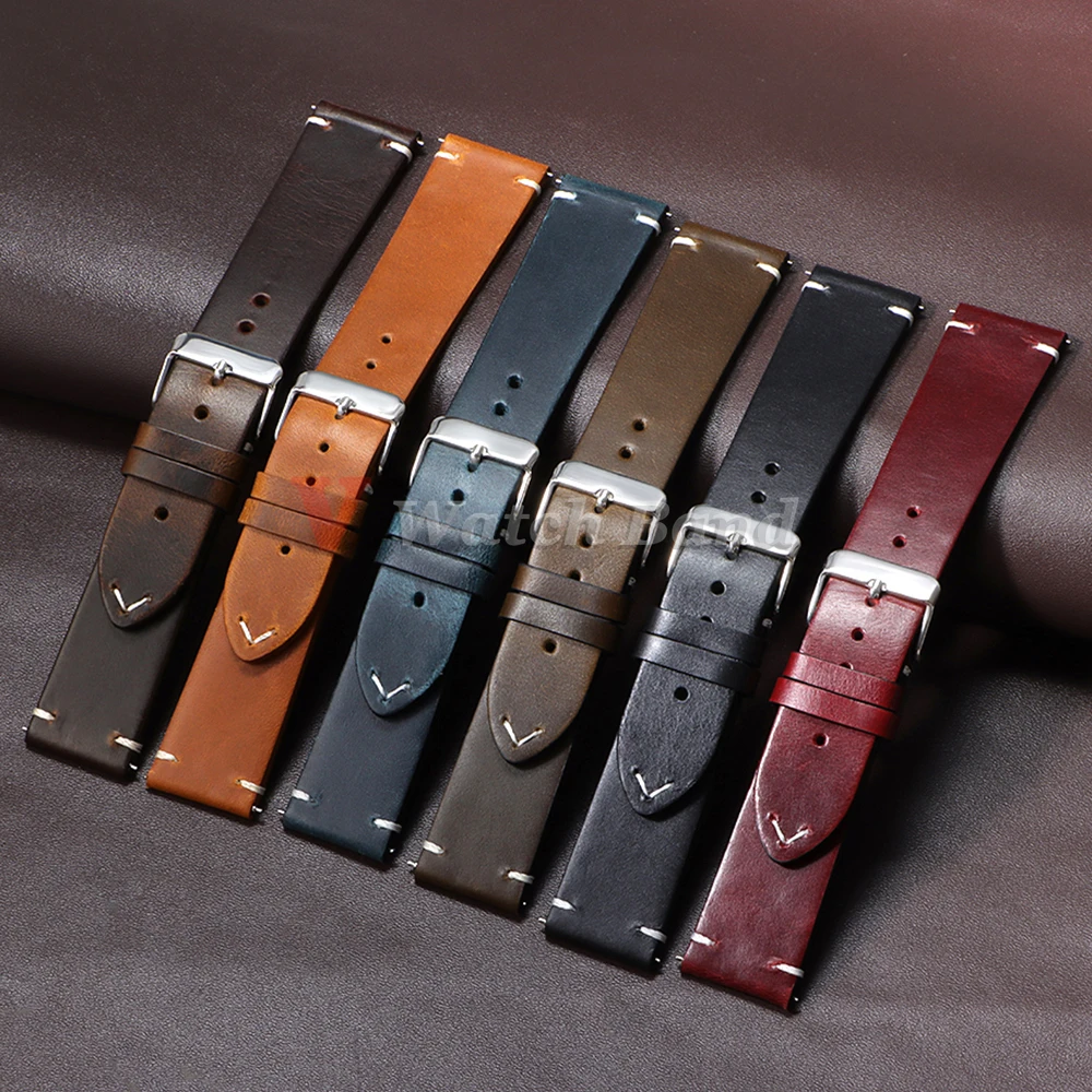 18mm 19mm 20mm 22mm 21mm 24mm Vintage Oil Wax Watchband Universal Stitching Strap Business Vintage Brown Watch Band Accessories