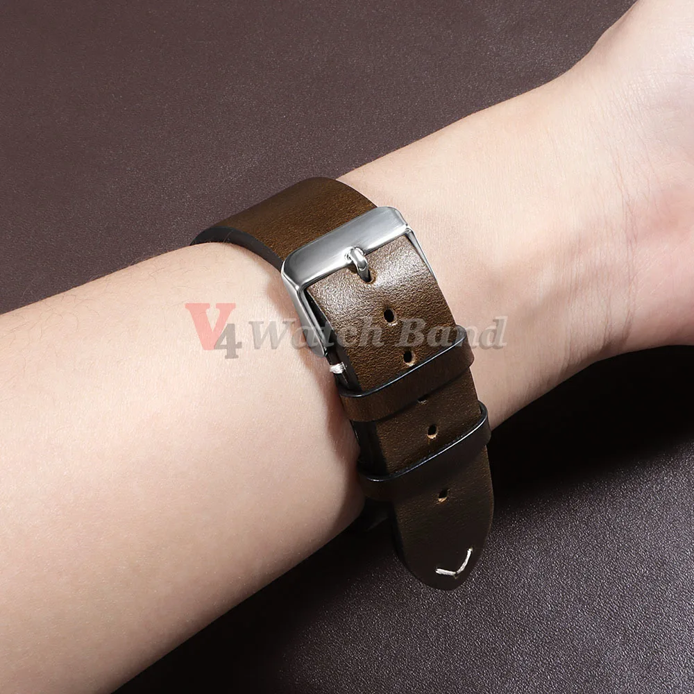 18mm 19mm 20mm 22mm 21mm 24mm Vintage Oil Wax Watchband Universal Stitching Strap Business Vintage Brown Watch Band Accessories