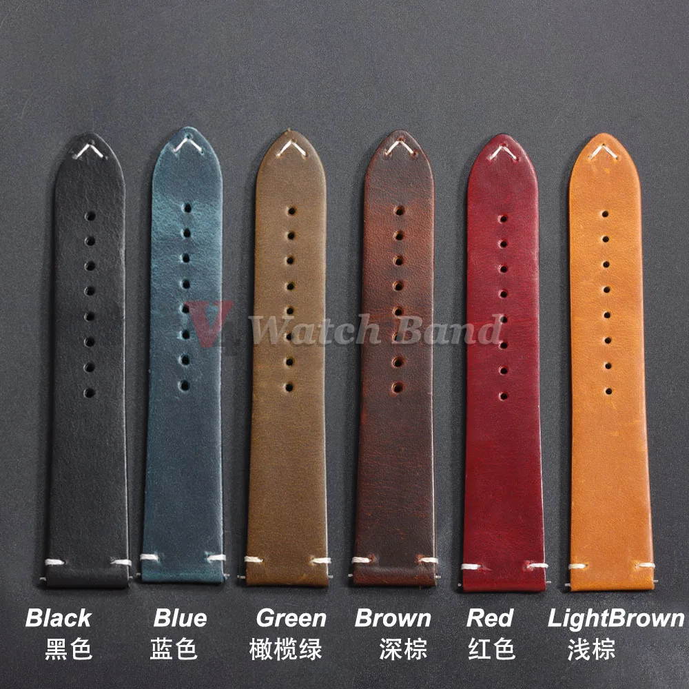 18mm 19mm 20mm 22mm 21mm 24mm Vintage Oil Wax Watchband Universal Stitching Strap Business Vintage Brown Watch Band Accessories