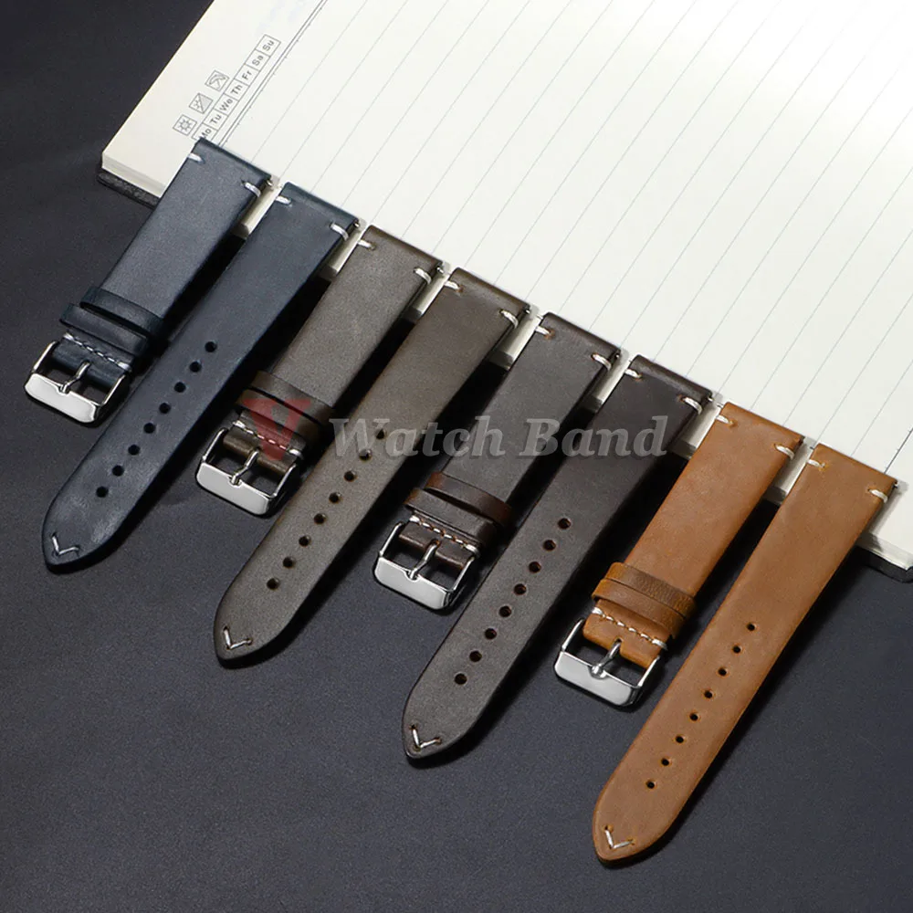 18mm 19mm 20mm 22mm 21mm 24mm Vintage Oil Wax Watchband Universal Stitching Strap Business Vintage Brown Watch Band Accessories
