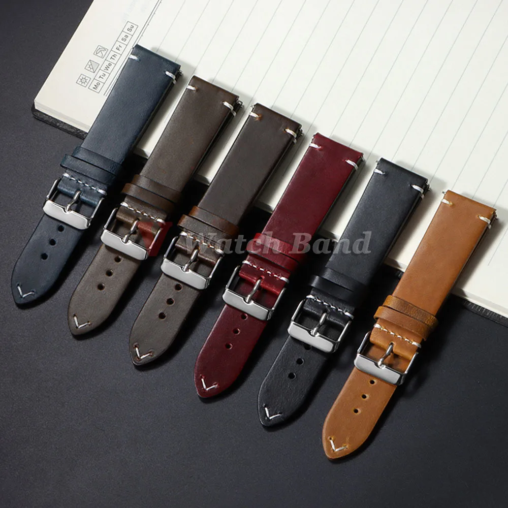 18mm 19mm 20mm 22mm 21mm 24mm Vintage Oil Wax Watchband Universal Stitching Strap Business Vintage Brown Watch Band Accessories