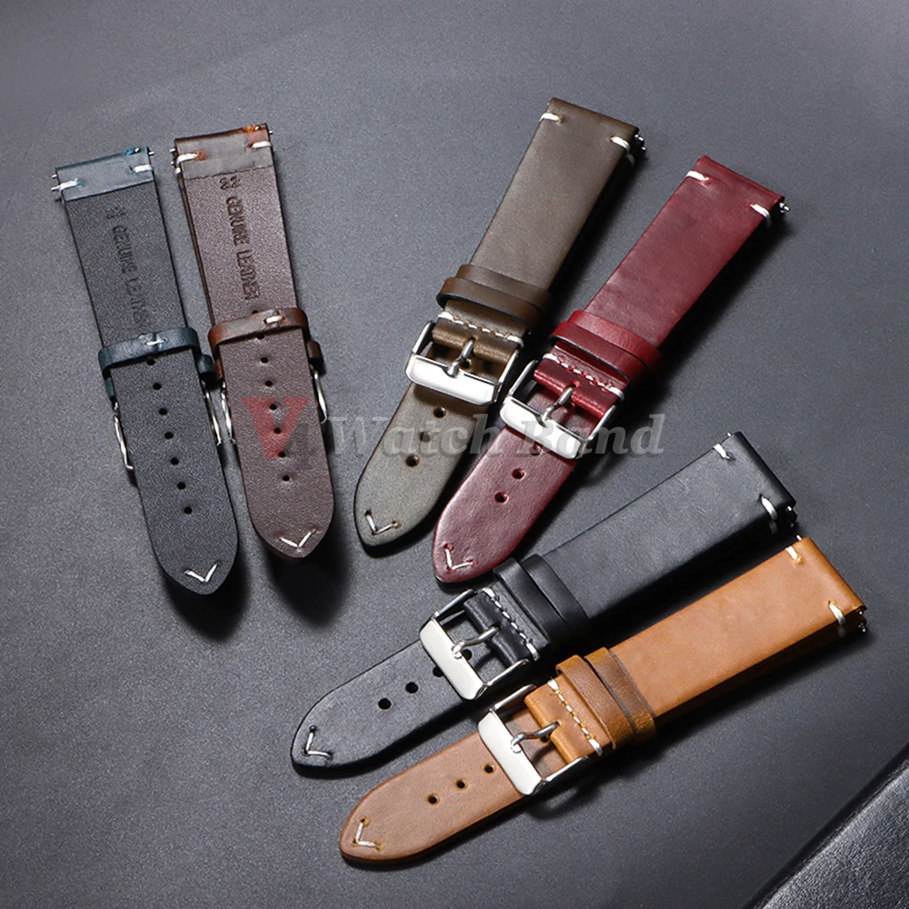 18mm 19mm 20mm 22mm 21mm 24mm Vintage Oil Wax Watchband Universal Stitching Strap Business Vintage Brown Watch Band Accessories