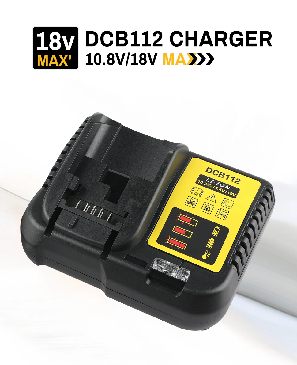 DCB112 Lithium Battery Charger - Suitable for 10.8V, 12V, 14.4V, 18V, 20V DCB Series Lithium-ion Batteries