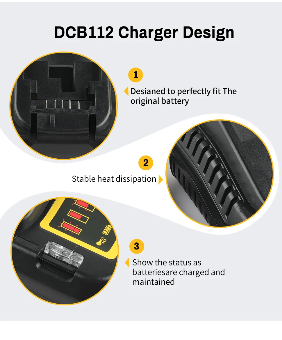 DCB112 Lithium Battery Charger - Suitable for 10.8V, 12V, 14.4V, 18V, 20V DCB Series Lithium-ion Batteries