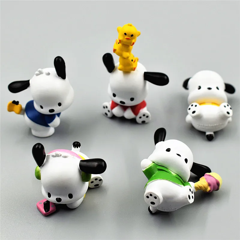 5Pcs-Set Sanrio Cinnamoroll Anime Figure Pochacco Kuromi Pom Purin Hello Kitty Action Toys Model Doll My Melody Gifts