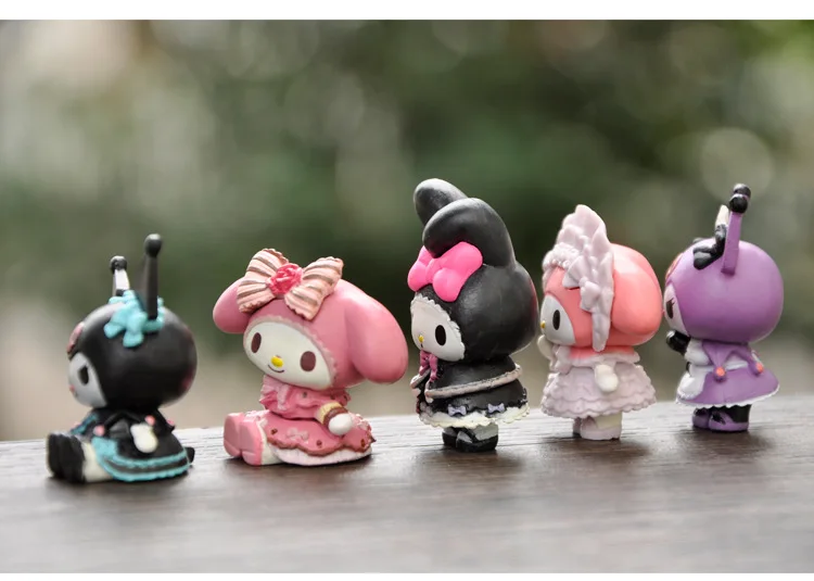 5Pcs-Set Sanrio Cinnamoroll Anime Figure Pochacco Kuromi Pom Purin Hello Kitty Action Toys Model Doll My Melody Gifts