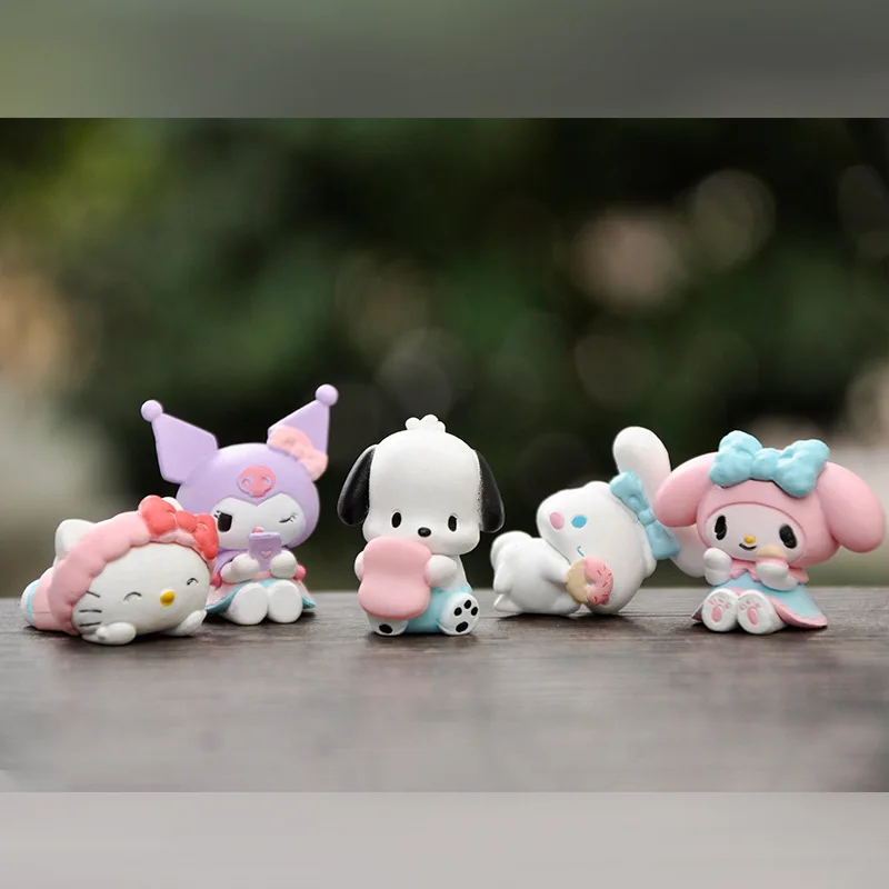 5Pcs-Set Sanrio Cinnamoroll Anime Figure Pochacco Kuromi Pom Purin Hello Kitty Action Toys Model Doll My Melody Gifts