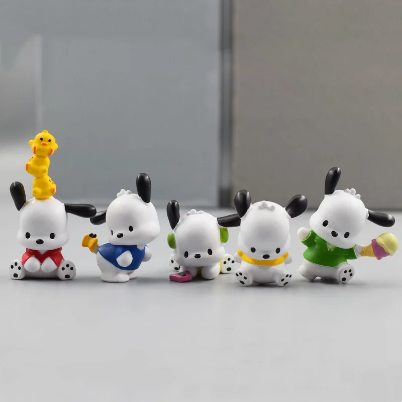 5Pcs-Set Sanrio Cinnamoroll Anime Figure Pochacco Kuromi Pom Purin Hello Kitty Action Toys Model Doll My Melody Gifts