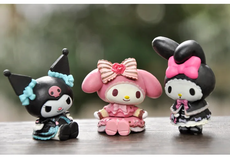 5Pcs-Set Sanrio Cinnamoroll Anime Figure Pochacco Kuromi Pom Purin Hello Kitty Action Toys Model Doll My Melody Gifts