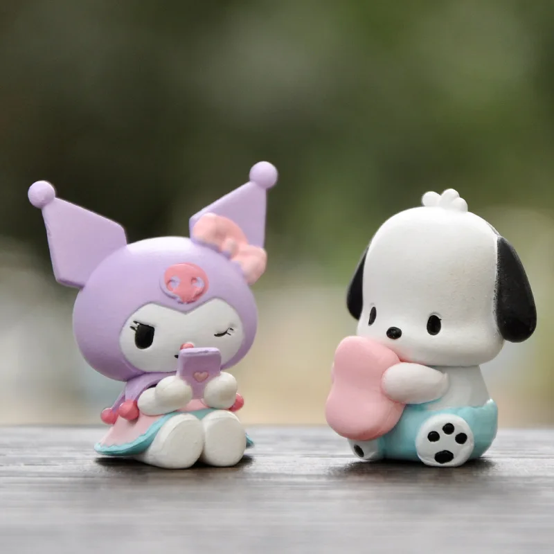 5Pcs-Set Sanrio Cinnamoroll Anime Figure Pochacco Kuromi Pom Purin Hello Kitty Action Toys Model Doll My Melody Gifts