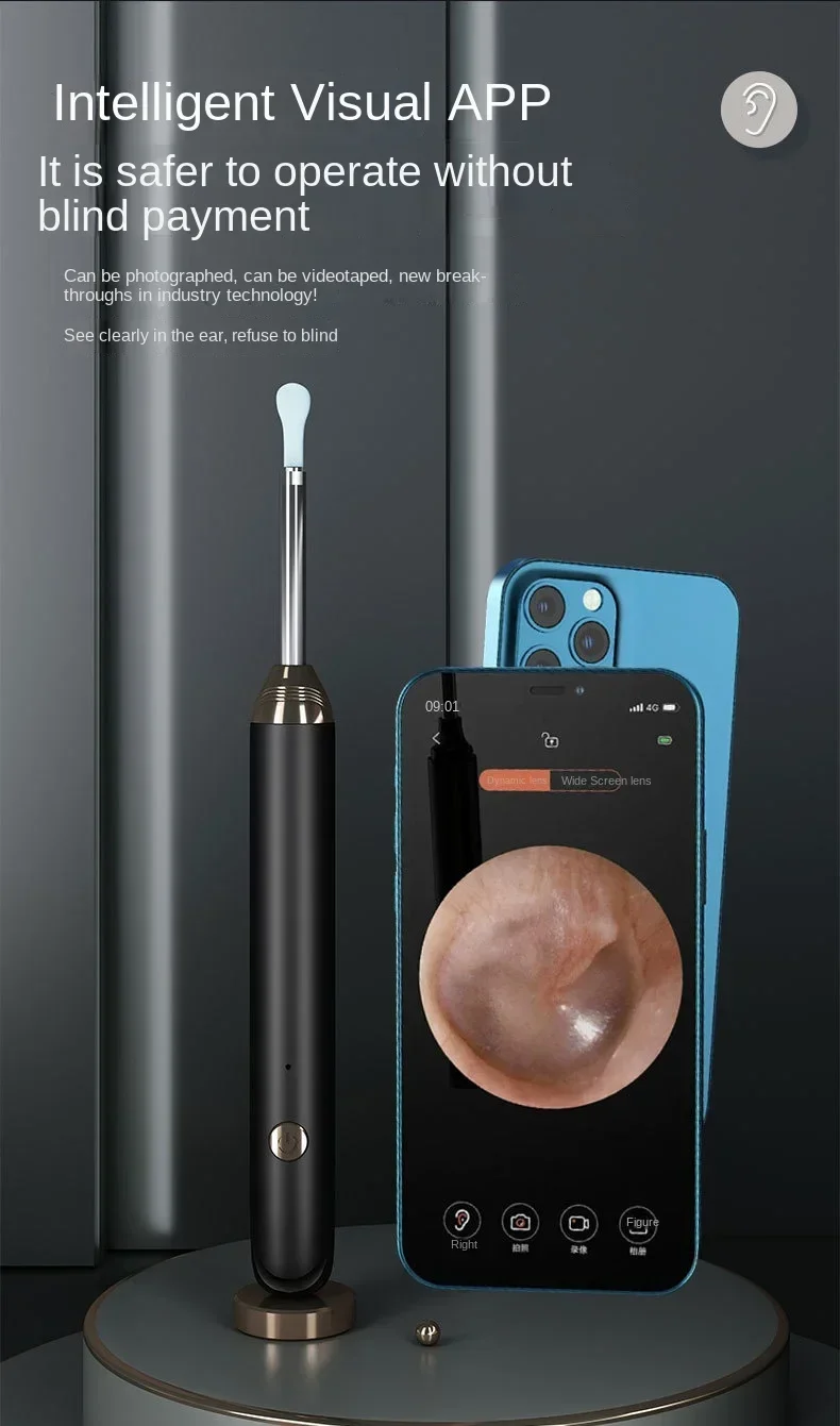 Tinsol 1296P Smart Visual Ear Cleaner Ear Spoon Otoscope USB-C Charging Endoscope Earwax Removal Tool with Camera