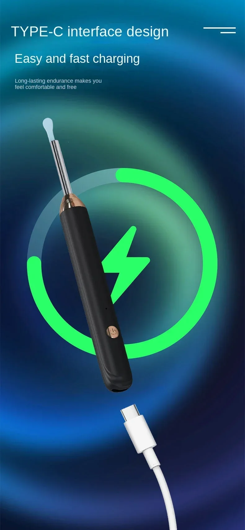 Tinsol 1296P Smart Visual Ear Cleaner Ear Spoon Otoscope USB-C Charging Endoscope Earwax Removal Tool with Camera