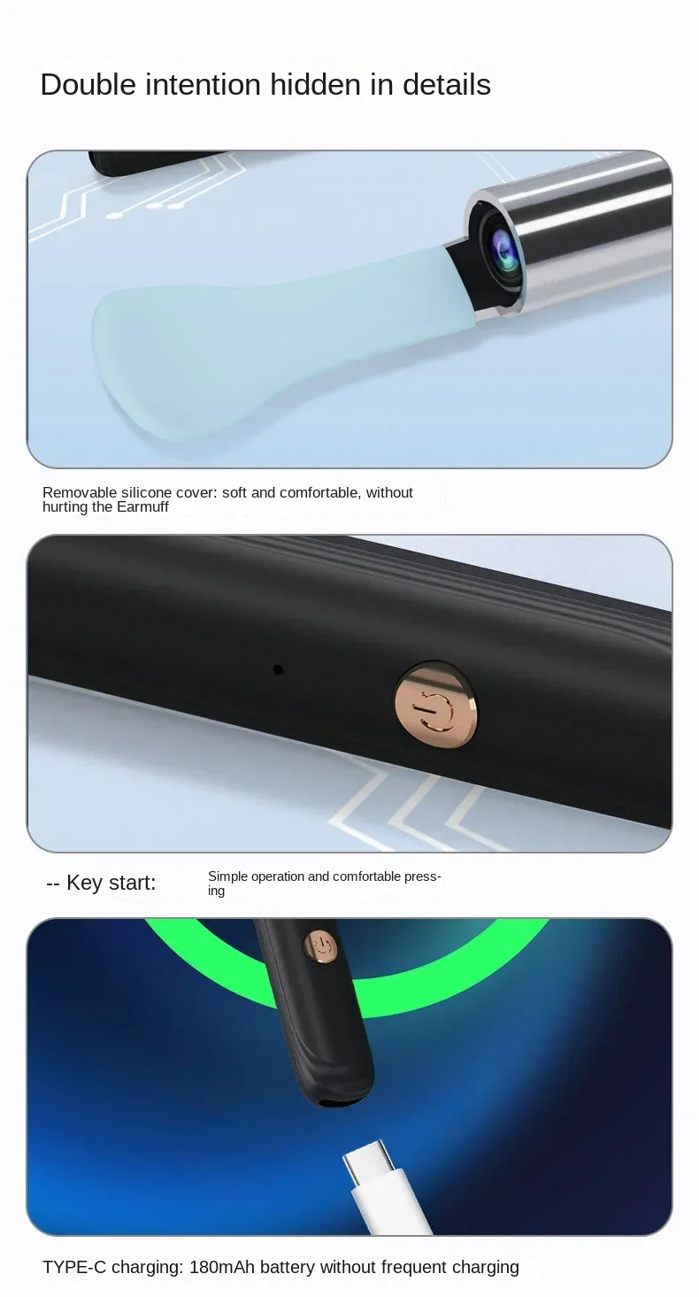 Tinsol 1296P Smart Visual Ear Cleaner Ear Spoon Otoscope USB-C Charging Endoscope Earwax Removal Tool with Camera