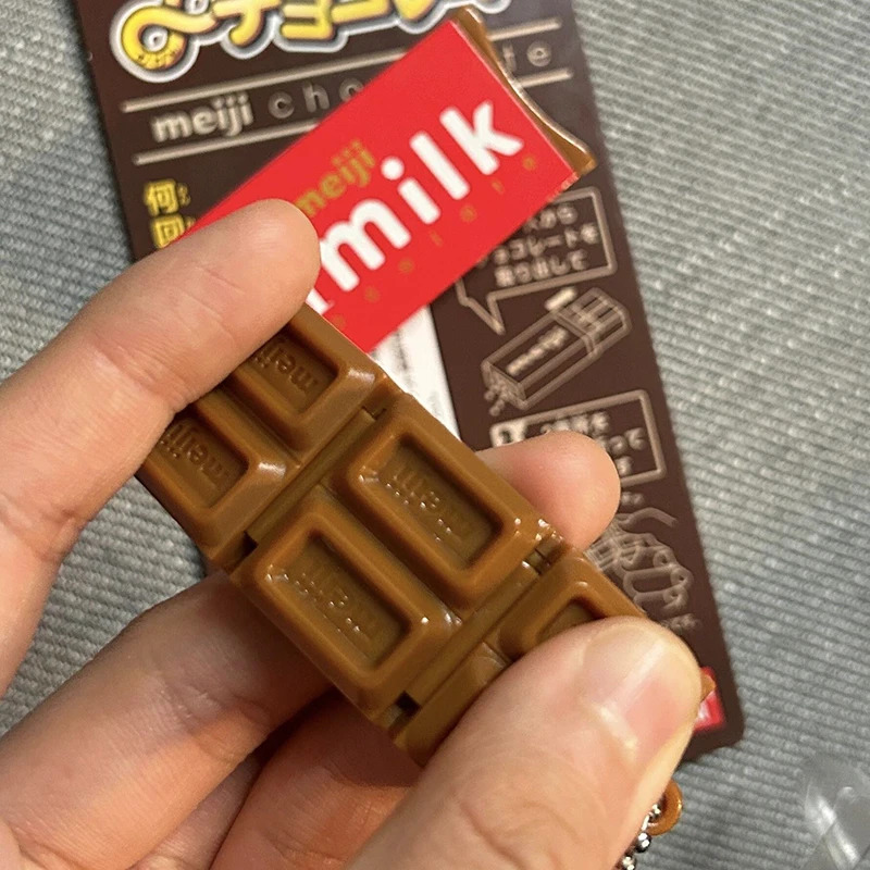Hot Japanese Style Simulated Meiji Chocolate Fidget Toy Bendable Snap Stress Relief Keychain Pendant Creative Gift