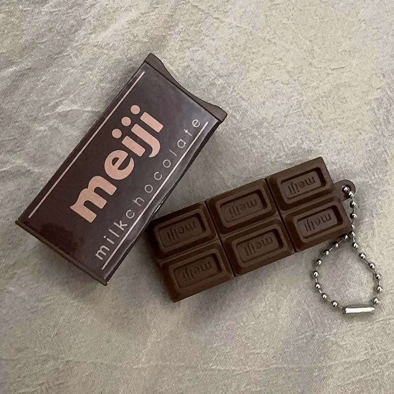 Hot Japanese Style Simulated Meiji Chocolate Fidget Toy Bendable Snap Stress Relief Keychain Pendant Creative Gift
