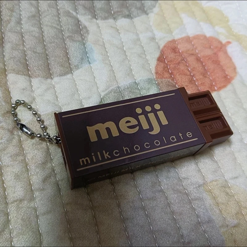 Hot Japanese Style Simulated Meiji Chocolate Fidget Toy Bendable Snap Stress Relief Keychain Pendant Creative Gift