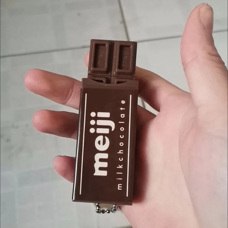 Hot Japanese Style Simulated Meiji Chocolate Fidget Toy Bendable Snap Stress Relief Keychain Pendant Creative Gift