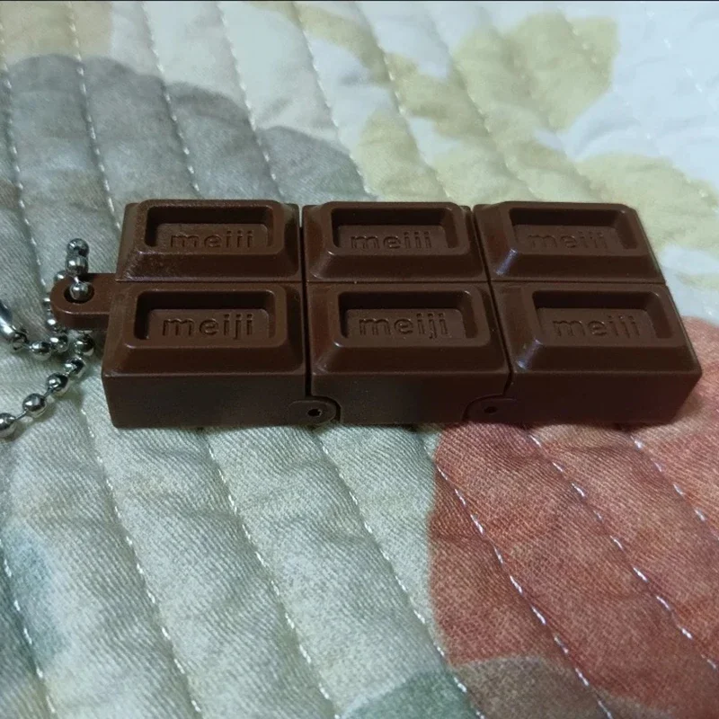 Hot Japanese Style Simulated Meiji Chocolate Fidget Toy Bendable Snap Stress Relief Keychain Pendant Creative Gift